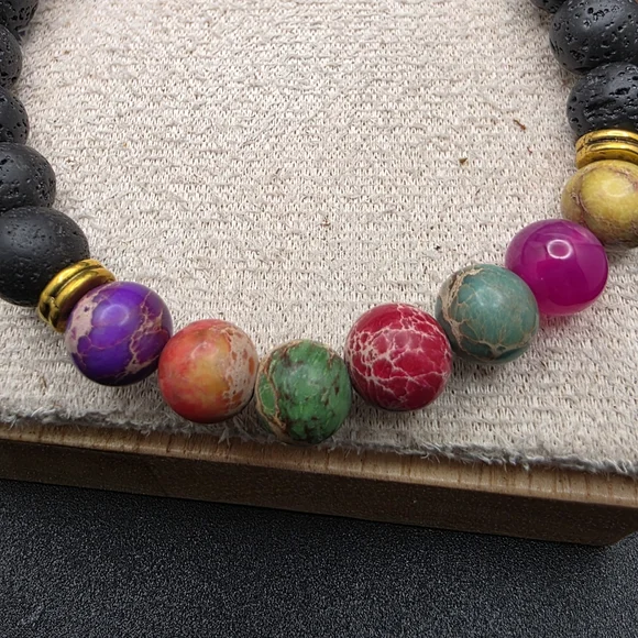 Multicolor Beaded Bracelet with Black Accents (1392) - Picture 2 of 3